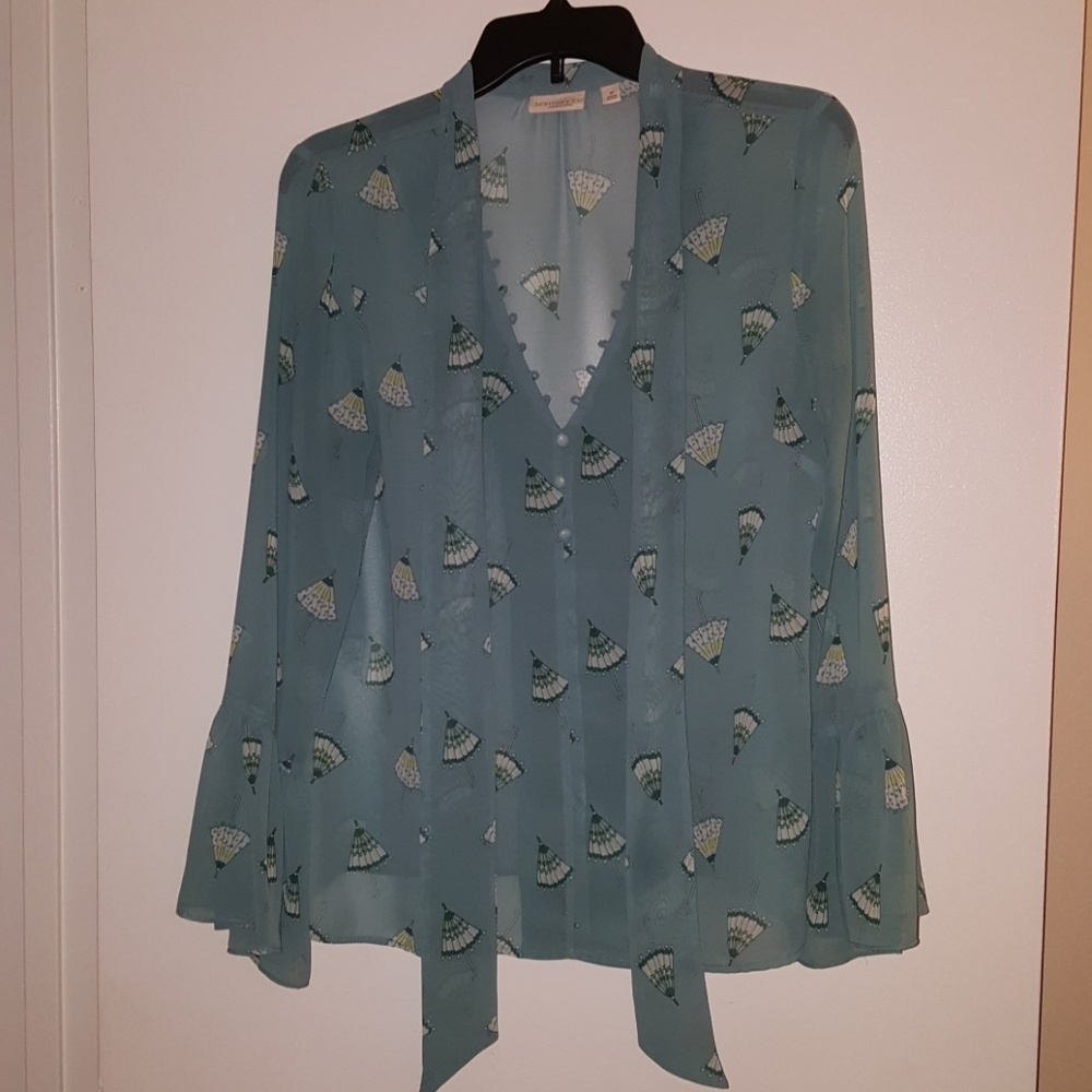 NY&Co Eva Mendes Blue Umbrella Print Shirt